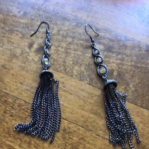 Sexy gem and tassel bronze earrings